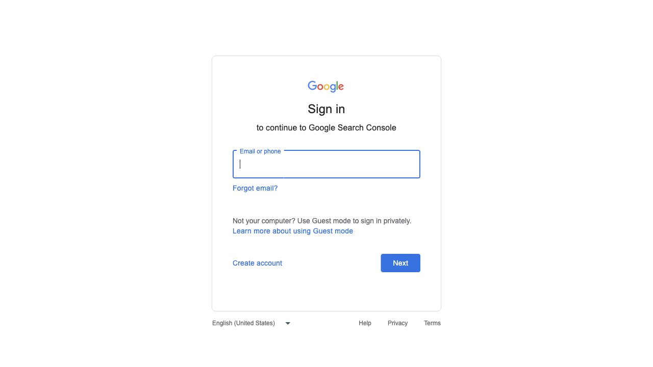 Google sign-in screen for Google Search Console